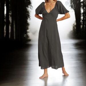 Stewart Brown Green 100% Tencel Tie Back Dress Elegant Sz M Women